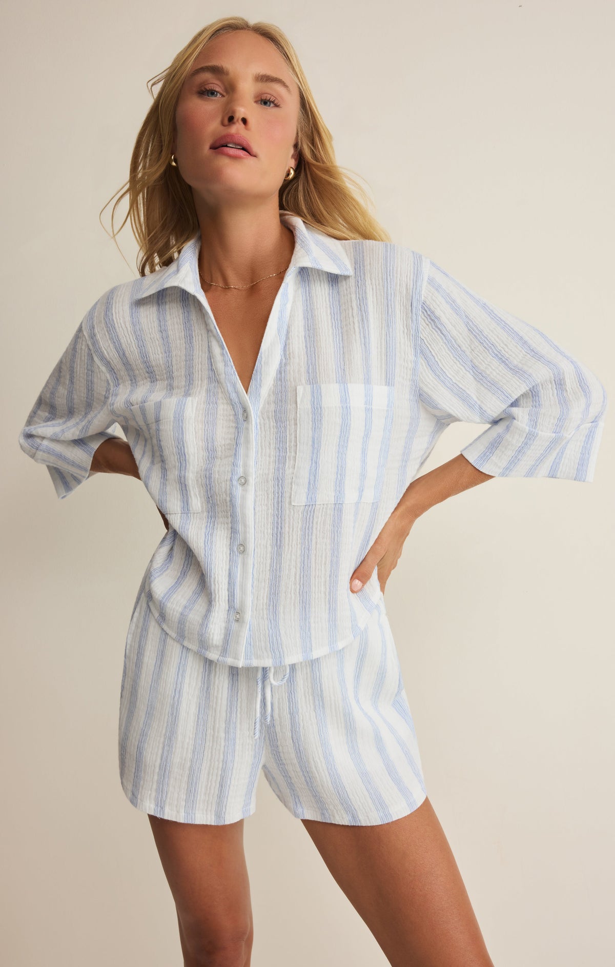 Z SUPPLY Helena Striped Airy Gauze Button Up - Sea Salt