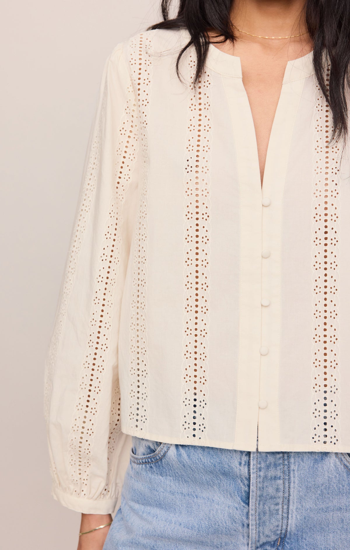 Z SUPPLY Louella Embroidered Button Up Top - Cloud