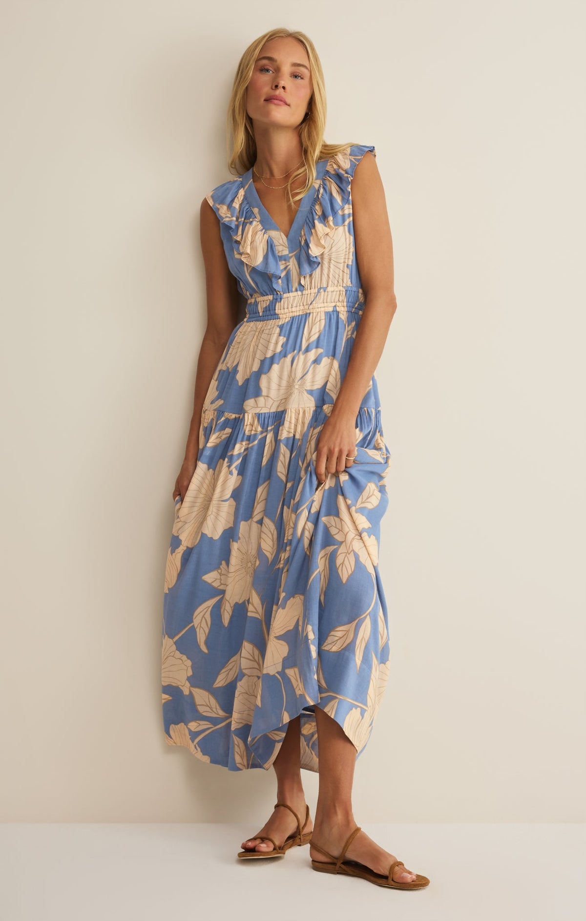 Z SUPPLY Malene Bloom Floral Maxi Dress - Lake Blue