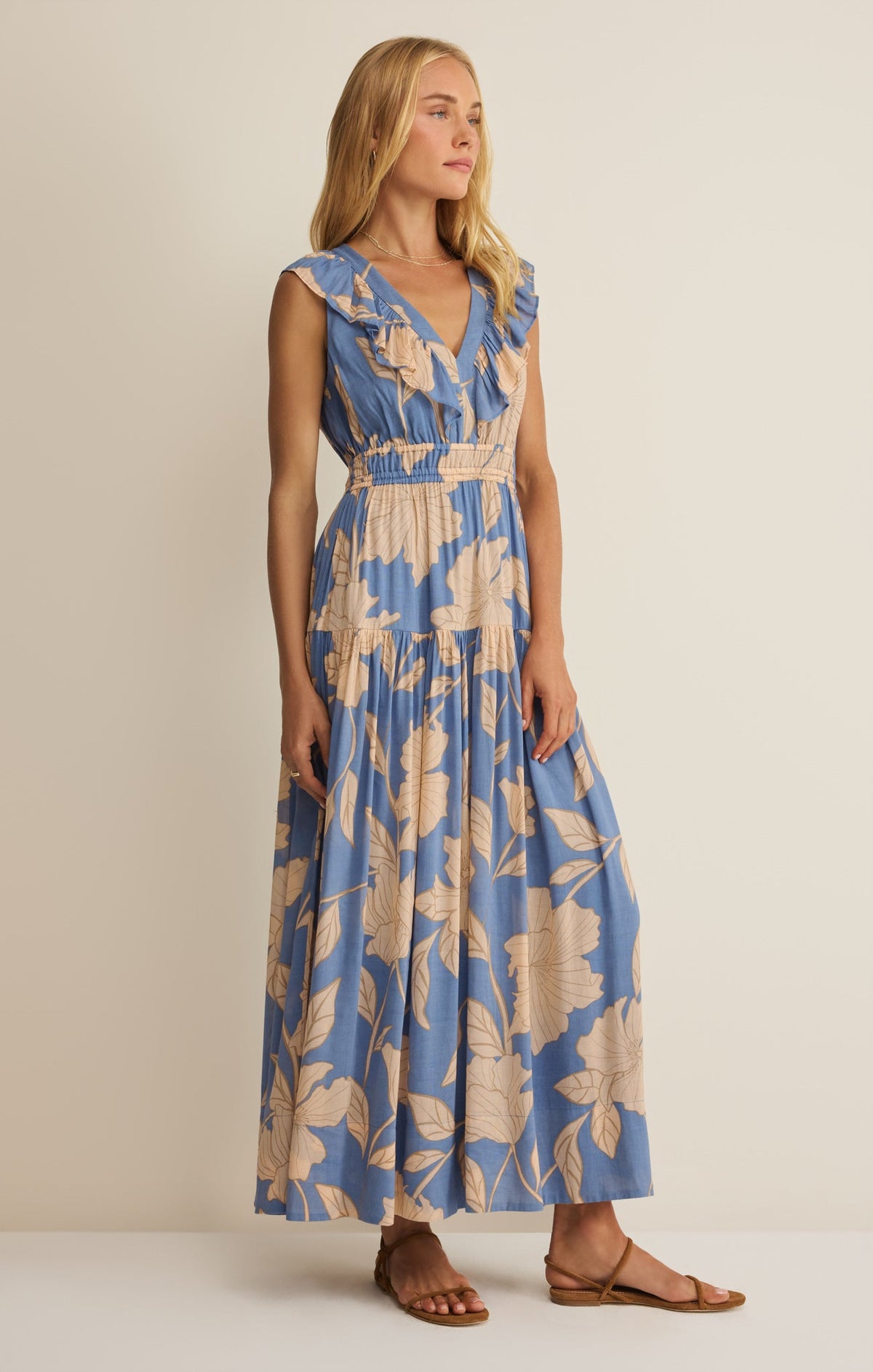 Z SUPPLY Malene Bloom Floral Maxi Dress - Lake Blue