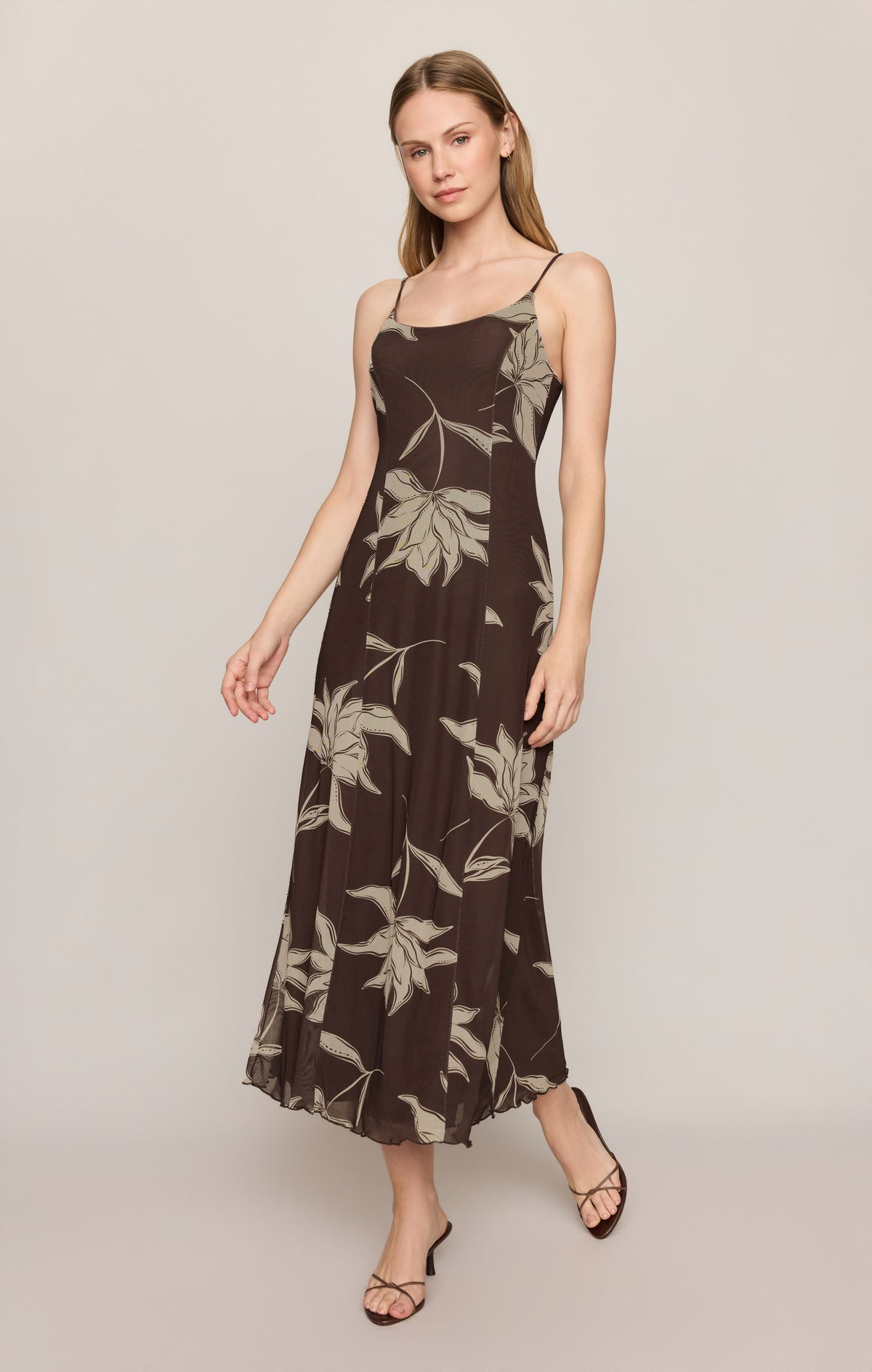 Z SUPPLY Charisma Floral Mesh Maxi Dress - Dark Chocolate