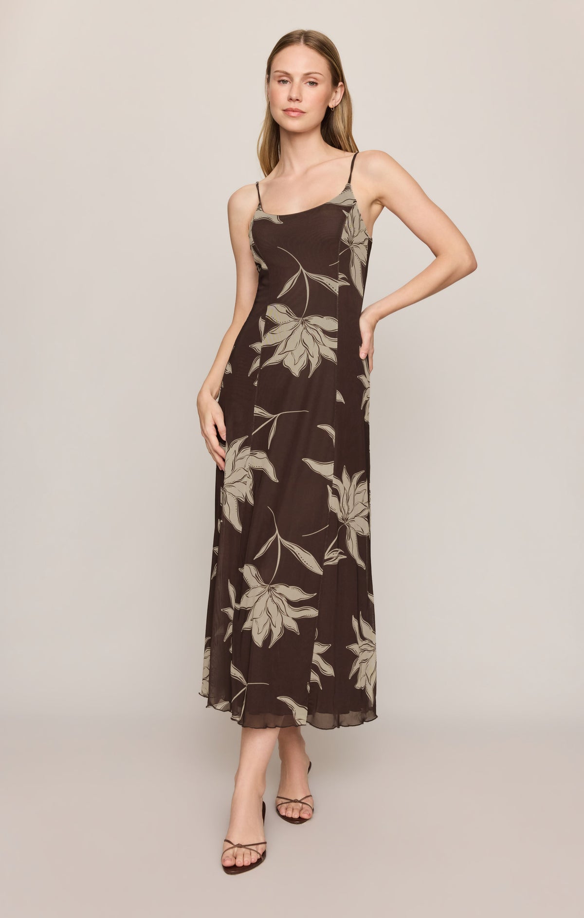 Z SUPPLY Charisma Floral Mesh Maxi Dress - Dark Chocolate