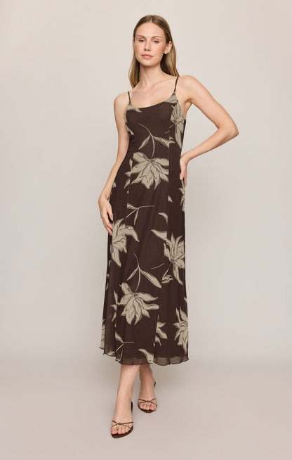 Z SUPPLY Charisma Floral Mesh Maxi Dress - Dark Chocolate