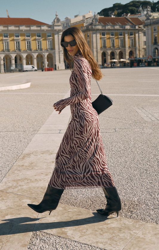 Z SUPPLY Sevilla Zebra Mesh Midi Dress - Velvet Rouge