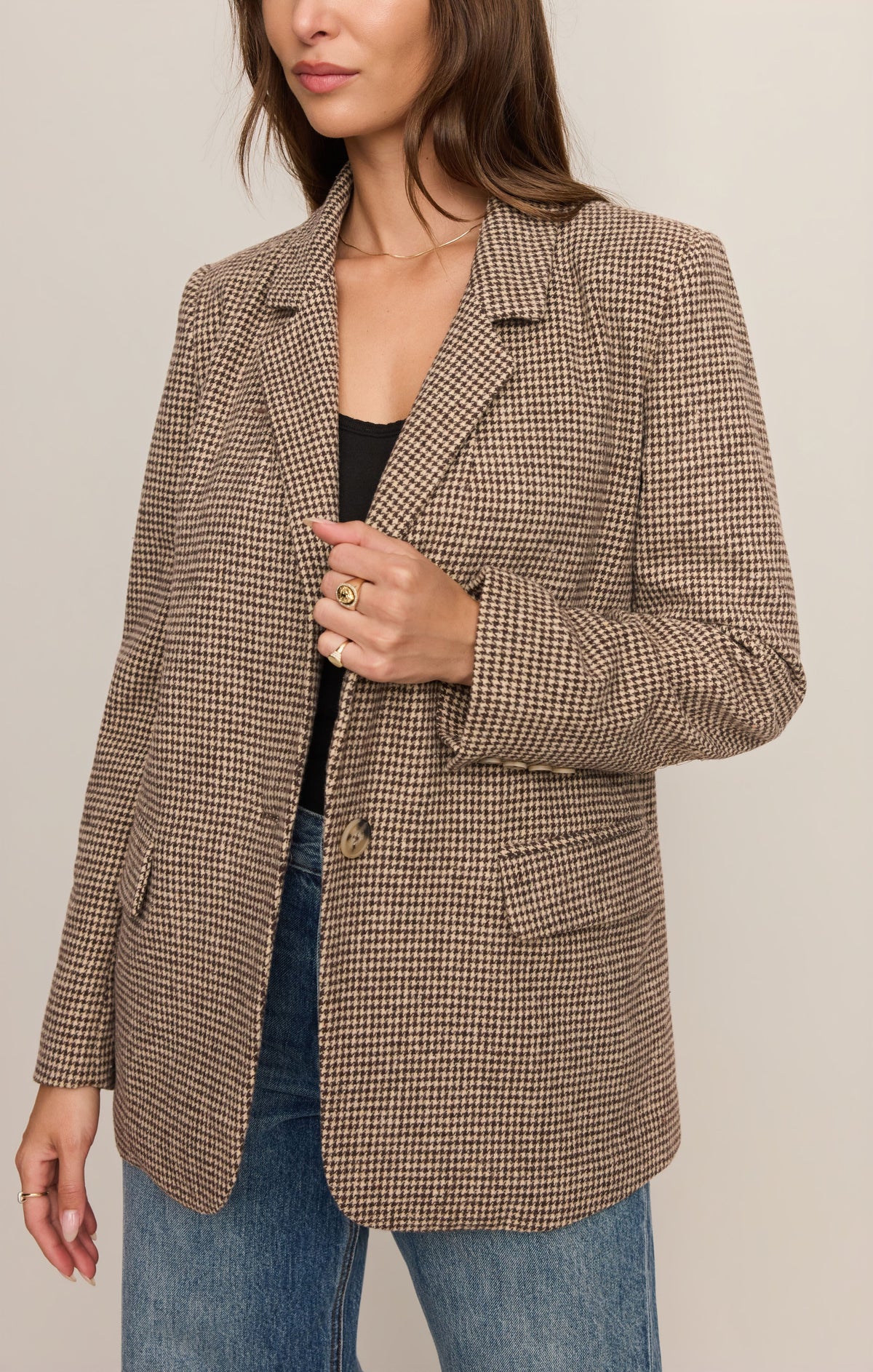 Z SUPPLY Evan Houndstooth Blazer - Dark Chocolate