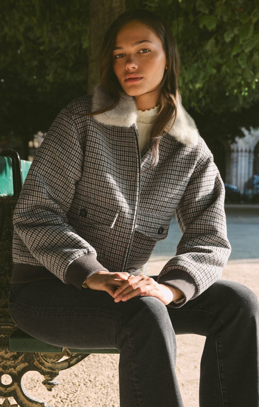 Z SUPPLY Tavi Plaid Bomber Jacket - Cocoa Bean