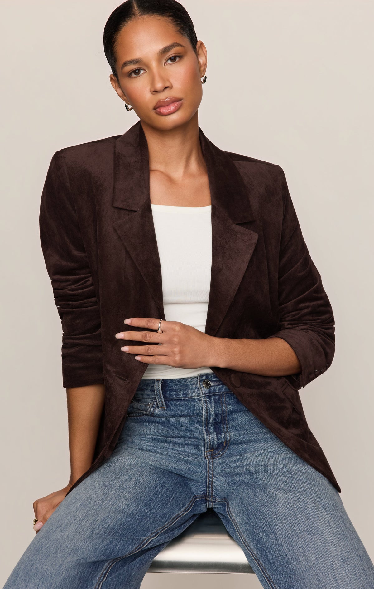 Z SUPPLY Evan Faux Suede Oversized Blazer - Dark Roast