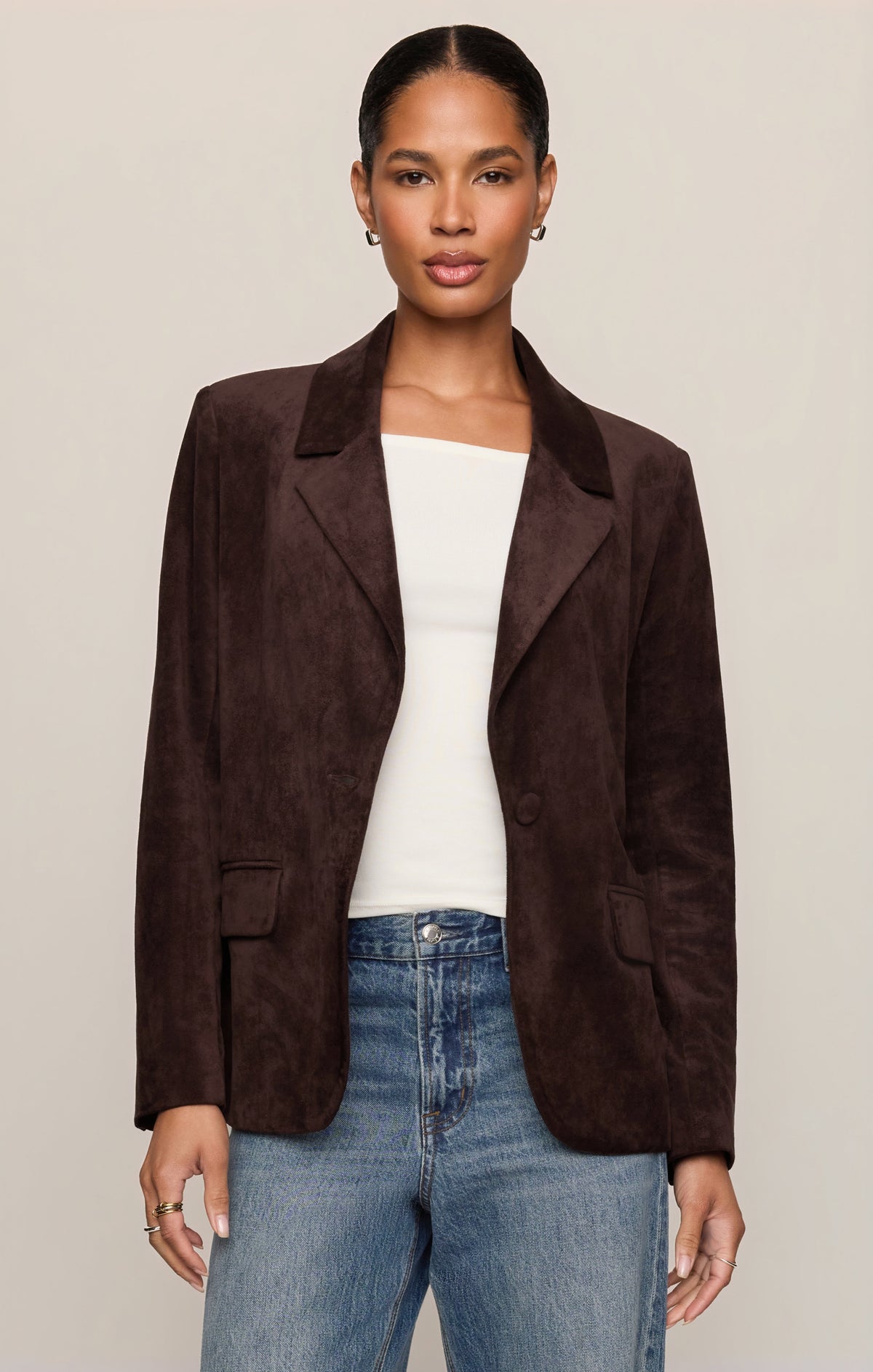 Z SUPPLY Evan Faux Suede Oversized Blazer - Dark Roast