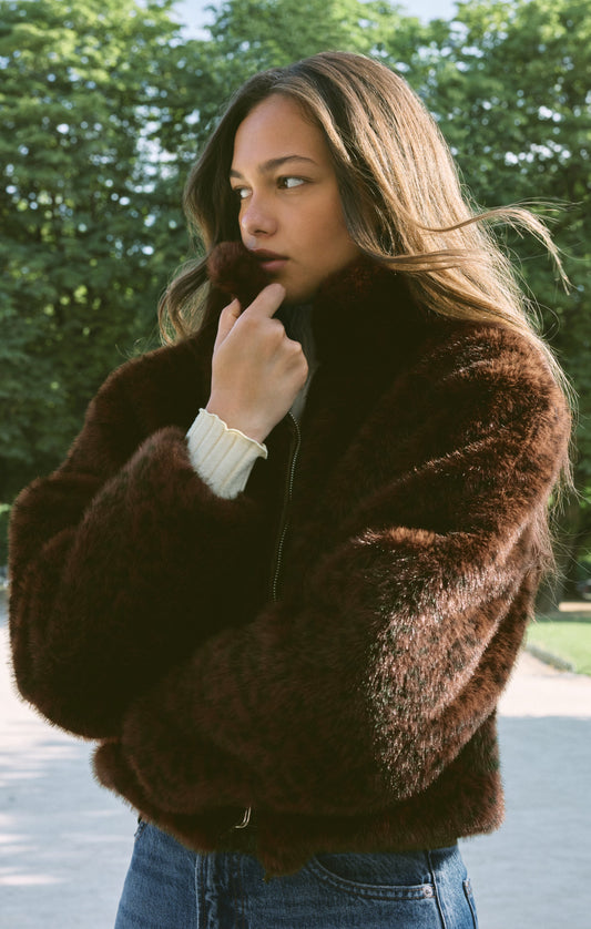 Z SUPPLY Edie Leopard Faux Fur Jacket - Russet