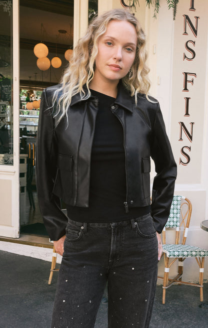 Z SUPPLY Ainsley Faux Cropped Leather Jacket - Black