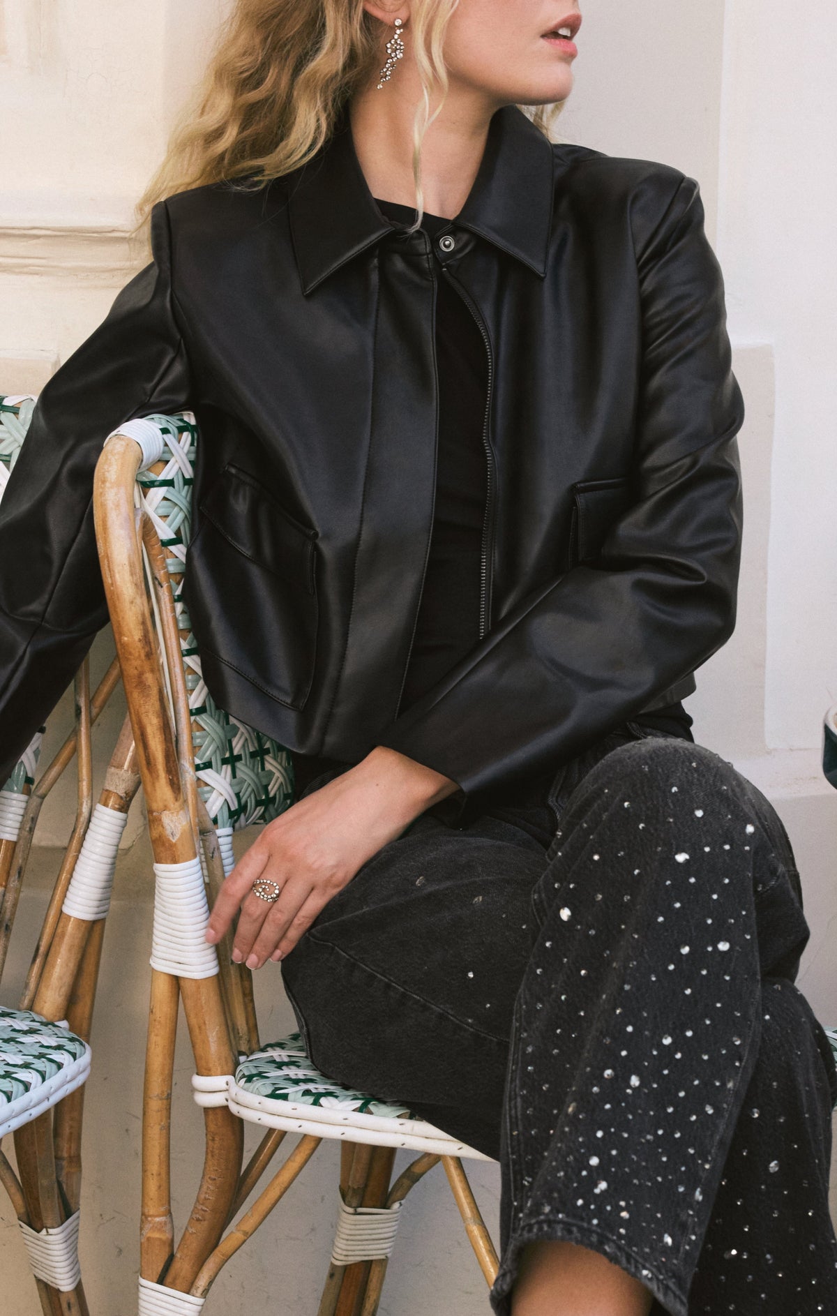 Z SUPPLY Ainsley Faux Cropped Leather Jacket - Black