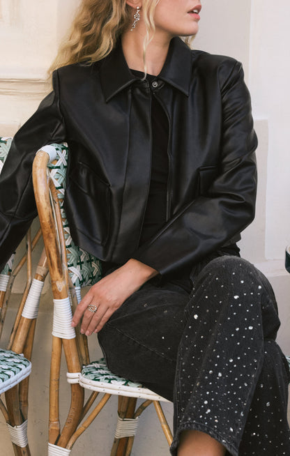 Z SUPPLY Ainsley Faux Cropped Leather Jacket - Black
