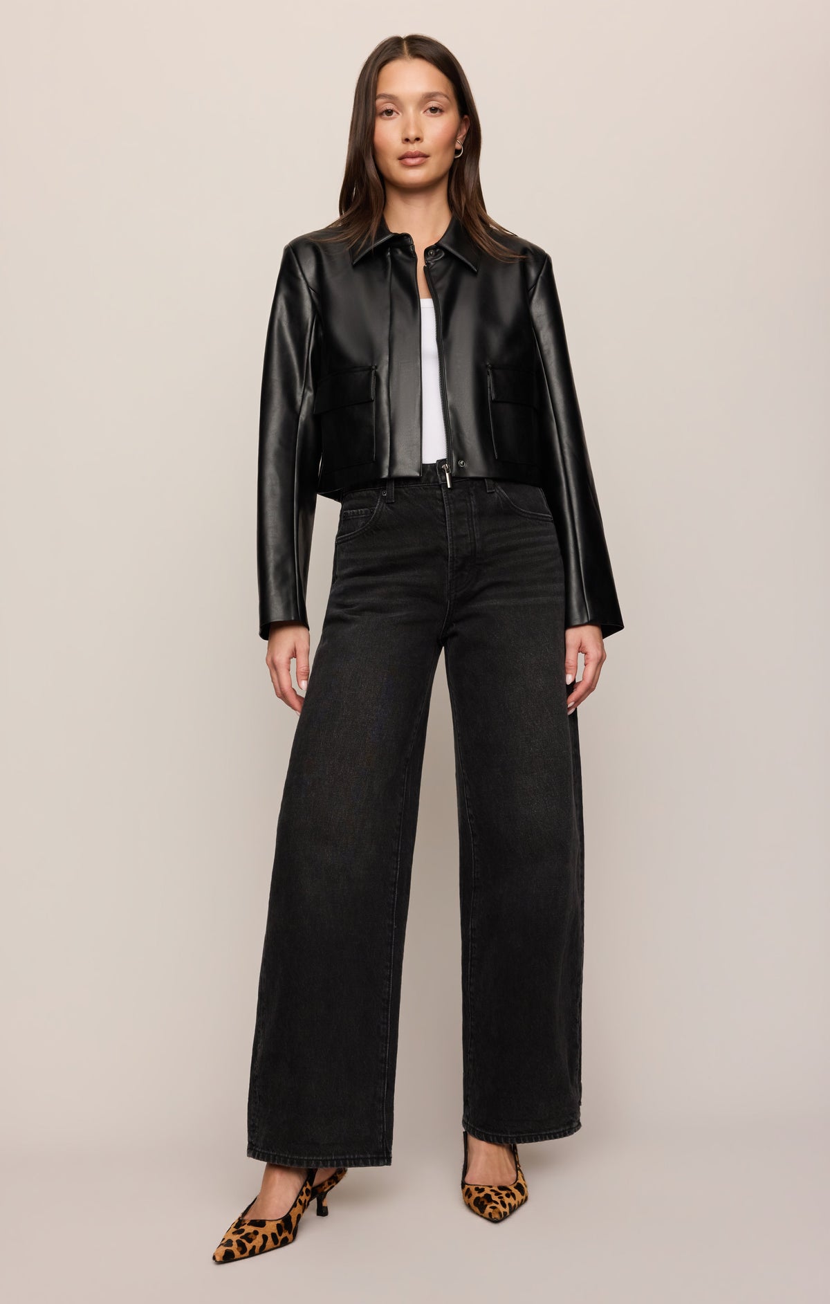 Z SUPPLY Ainsley Faux Cropped Leather Jacket - Black