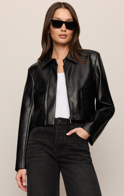 Z SUPPLY Ainsley Faux Cropped Leather Jacket - Black