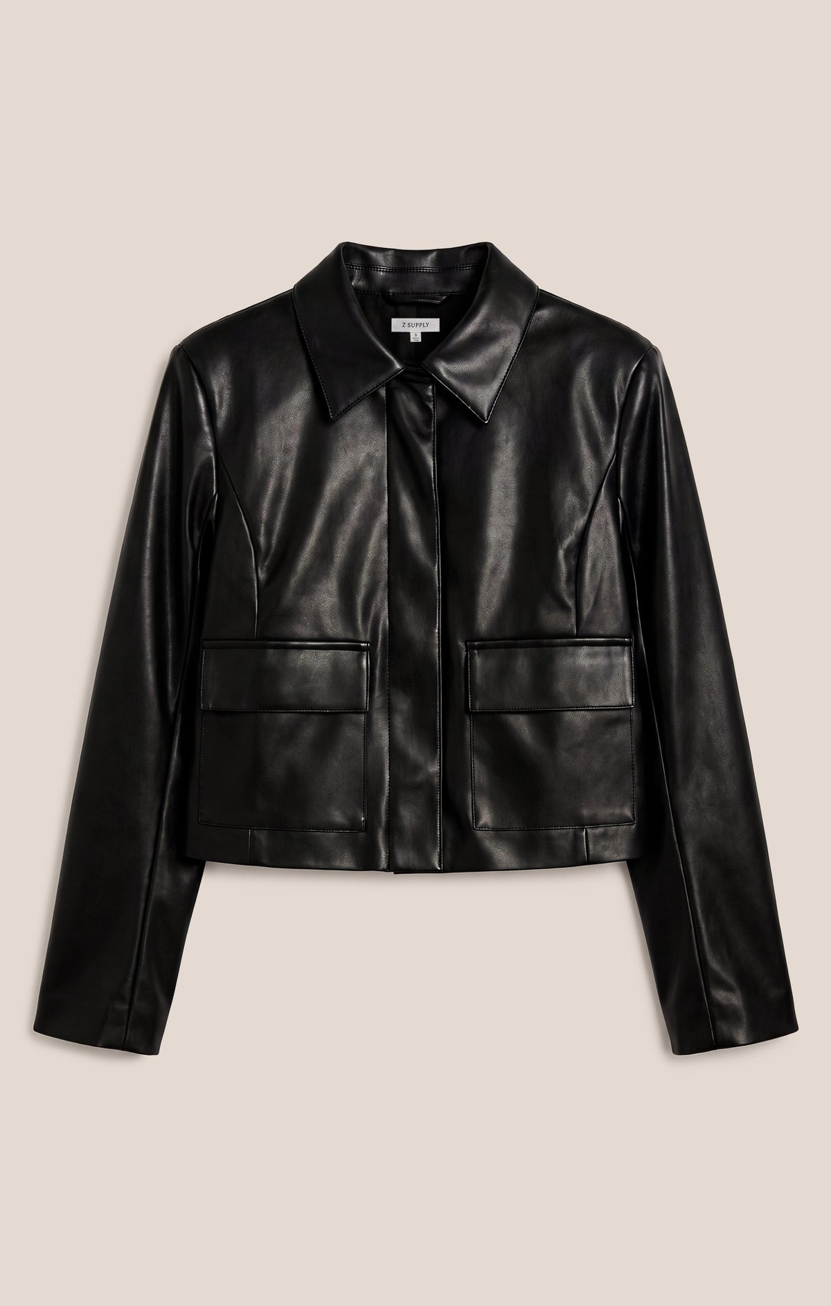 Z SUPPLY Ainsley Faux Cropped Leather Jacket - Black