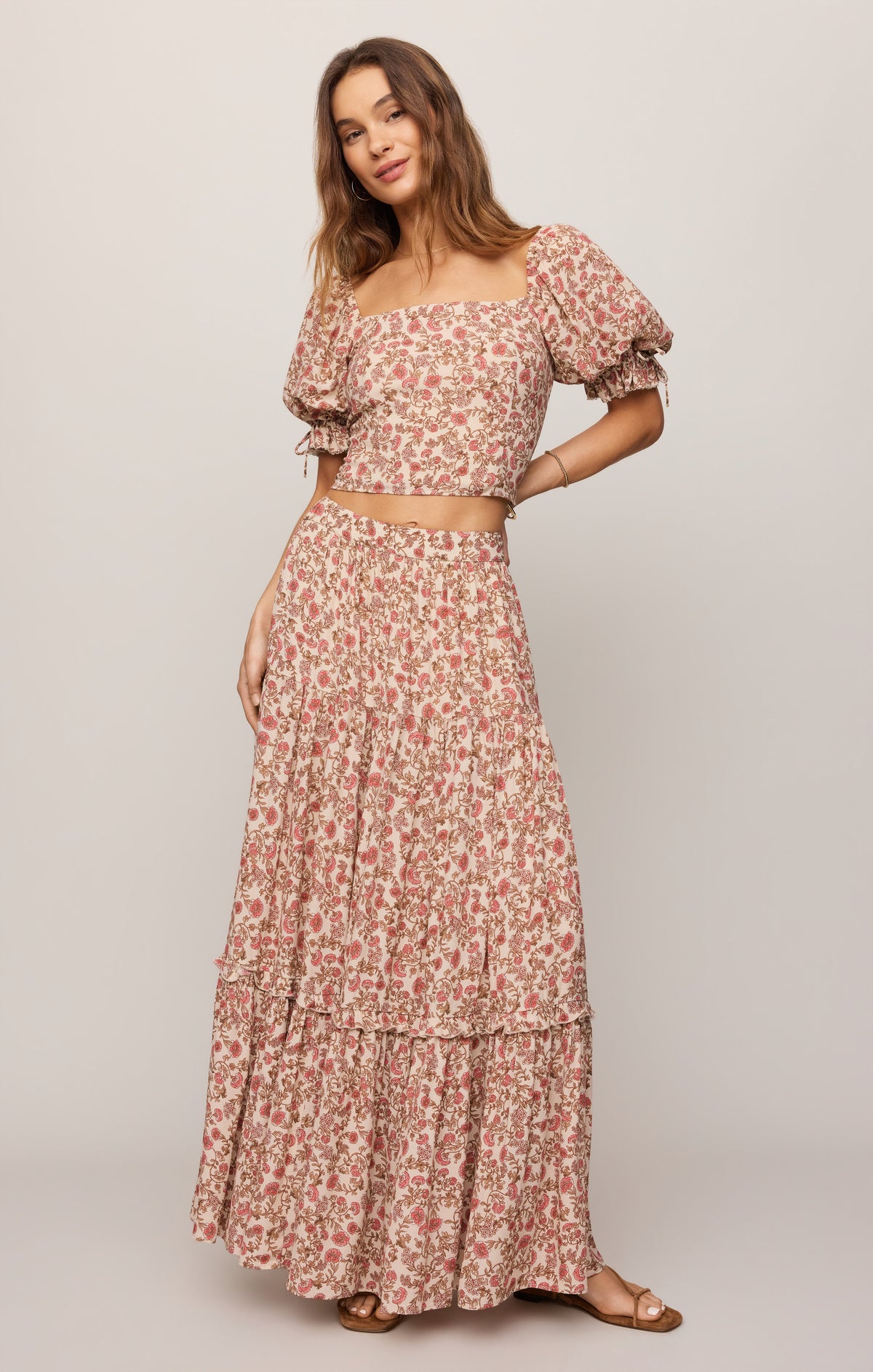 Z SUPPLY Mora Floral Maxi Skirt - Sandshell
