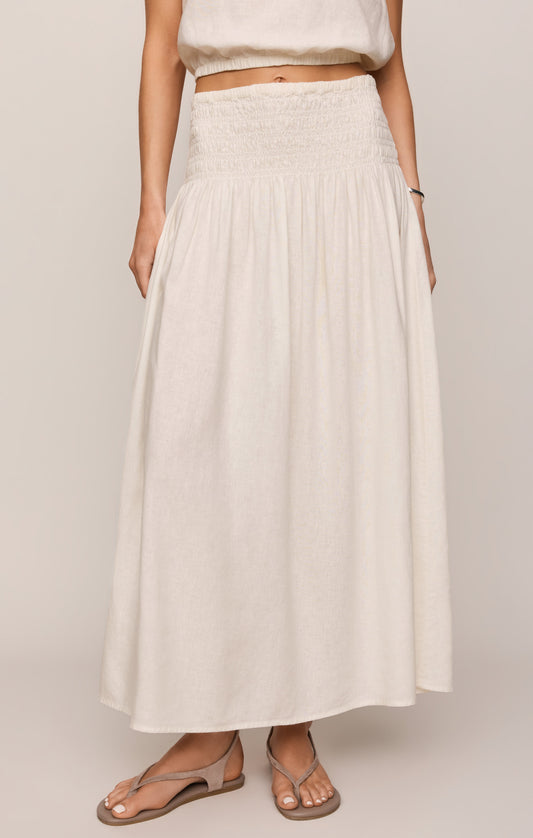 Z SUPPLY Brooke Smocked Linen Maxi Skirt - White