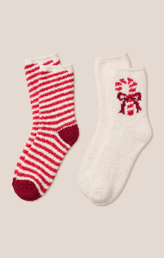 Z SUPPLY Candy Cane Fuzzy Sock Set - Vanilla Ice