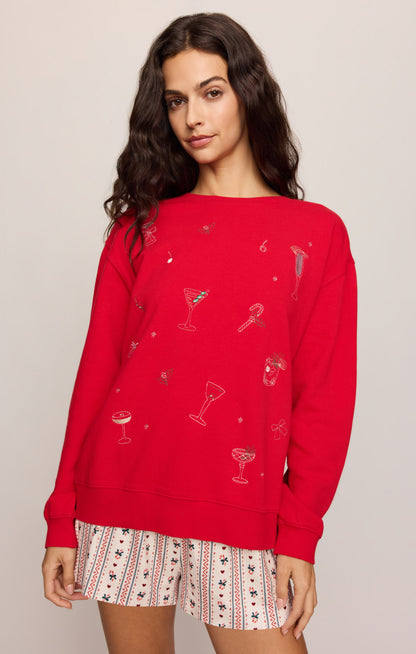 Z SUPPLY Holiday Cheer Embroidered Sweatshirt - Ruby Red