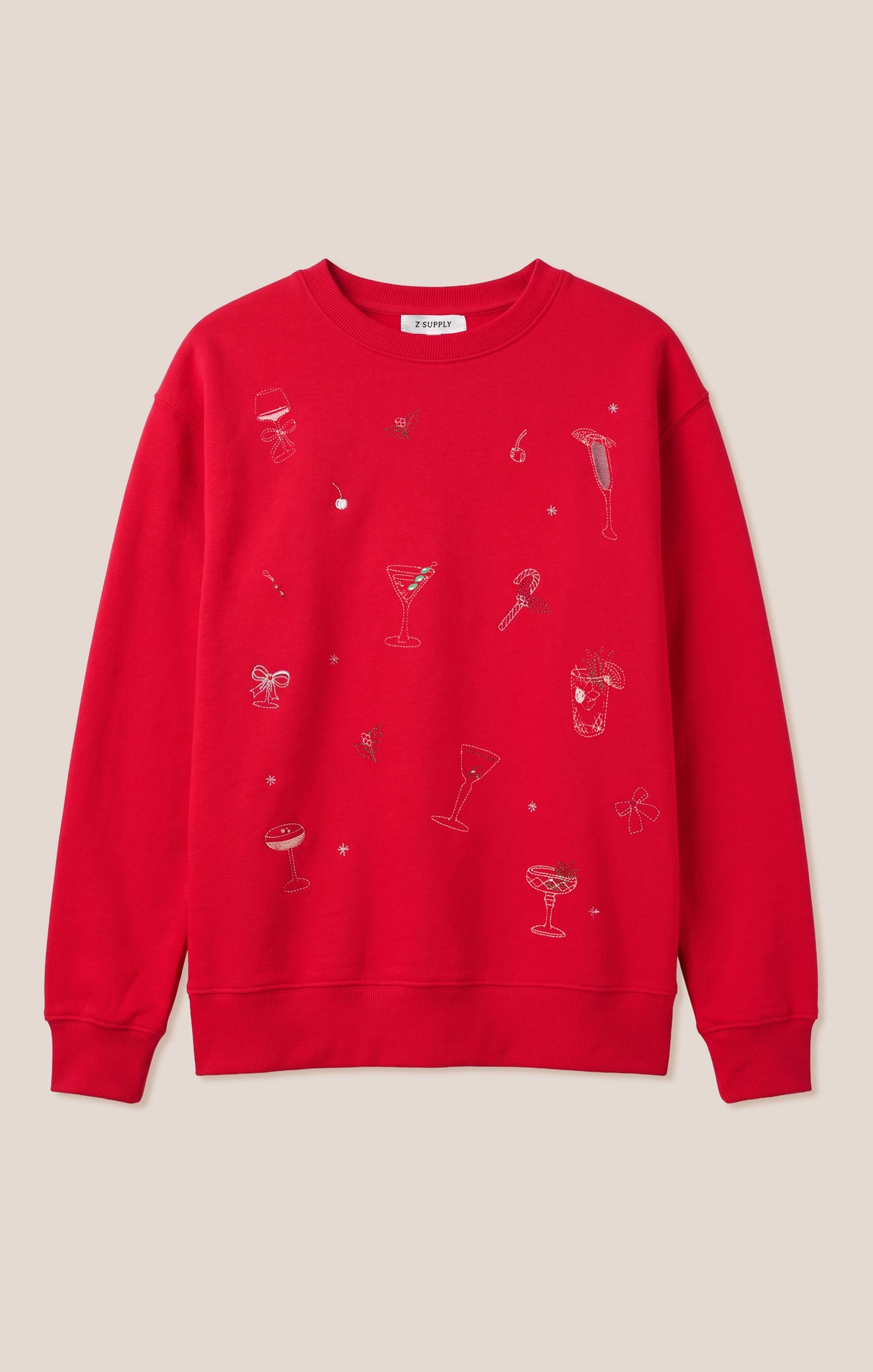 Z SUPPLY Holiday Cheer Embroidered Sweatshirt - Ruby Red