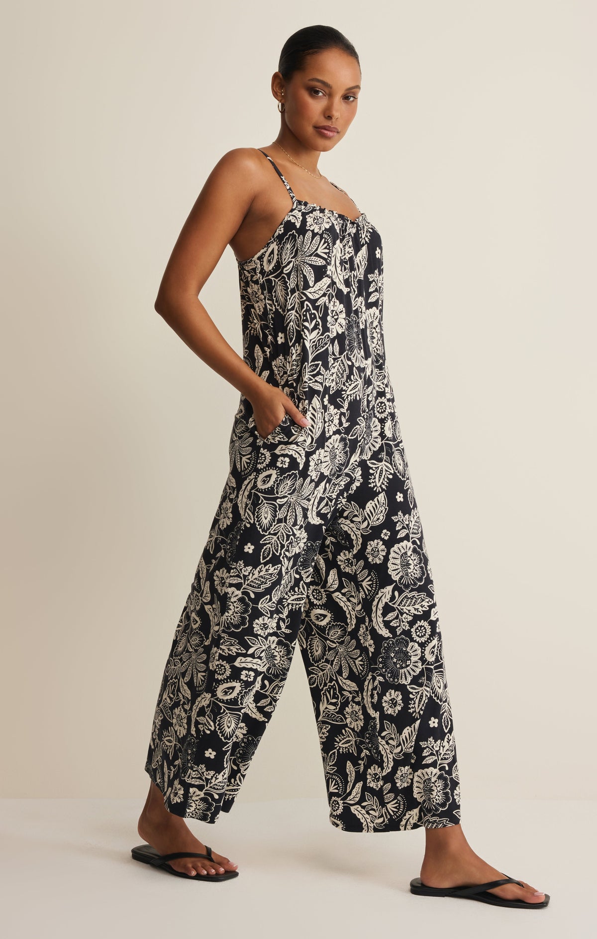 Z SUPPLY Day Off Luz Floral Jumpsuit - Black