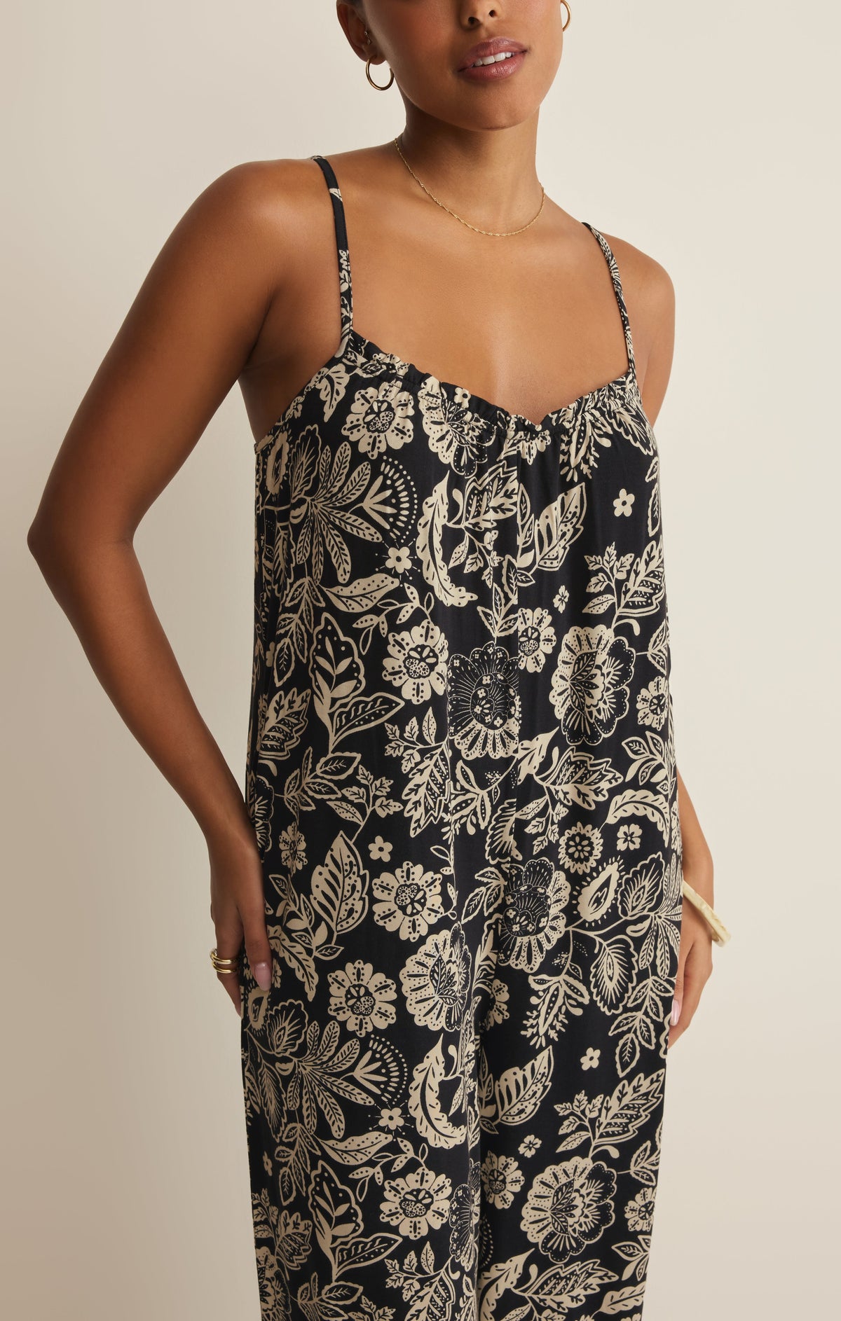 Z SUPPLY Day Off Luz Floral Jumpsuit - Black