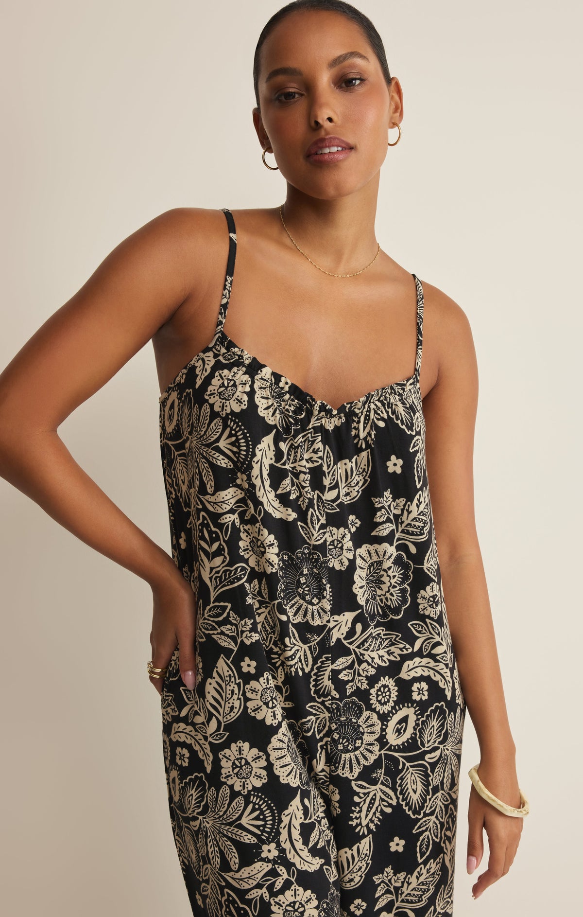 Z SUPPLY Day Off Luz Floral Jumpsuit - Black