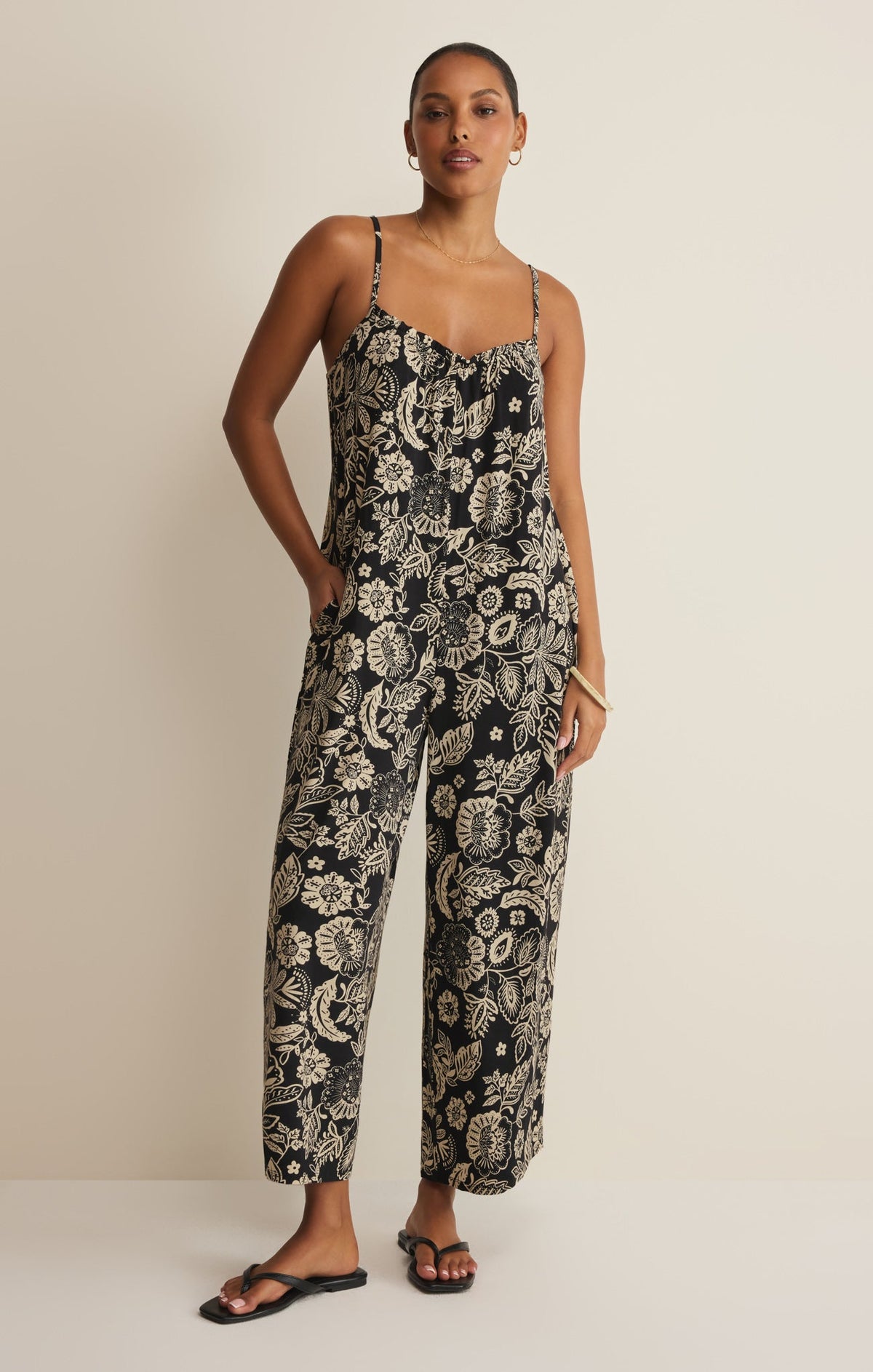 Z SUPPLY Day Off Luz Floral Jumpsuit - Black