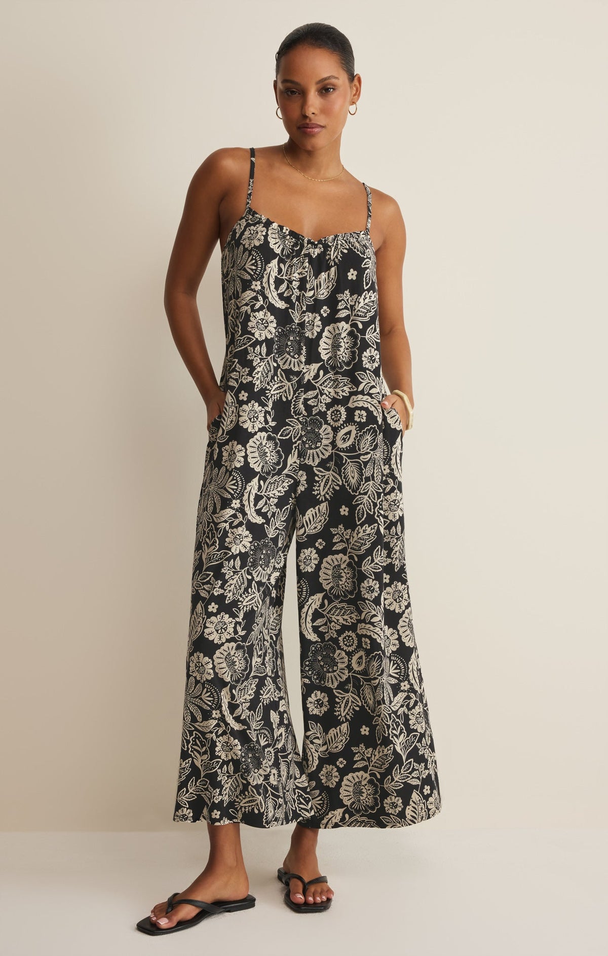 Z SUPPLY Day Off Luz Floral Jumpsuit - Black