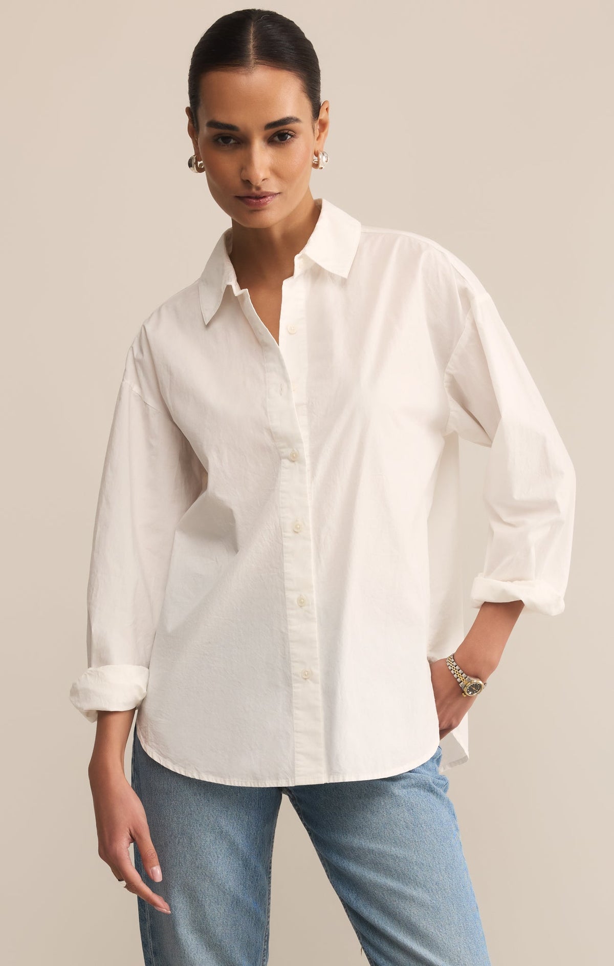 Z SUPPLY Elevated Poplin Relaxed Button Up Top