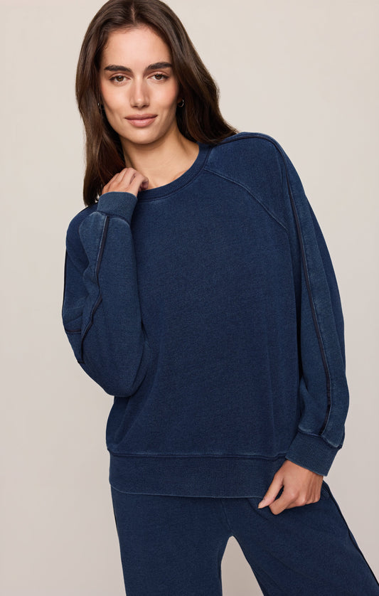 Z SUPPLY Sport Stripe Boyfriend Knit Denim Sweatshirt