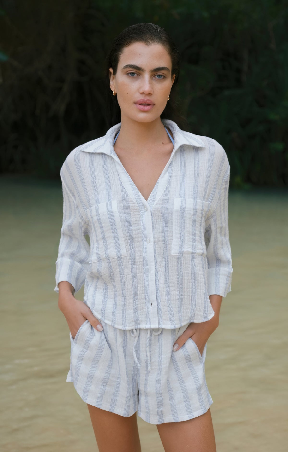 Z SUPPLY Helena Striped Airy Gauze Button Up - Sea Salt