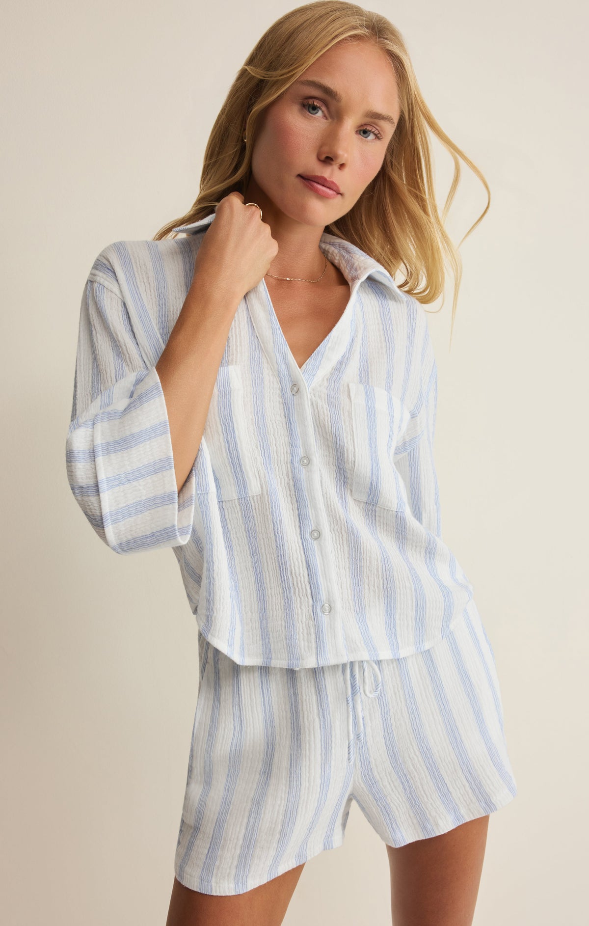 Z SUPPLY Helena Striped Airy Gauze Button Up - Sea Salt