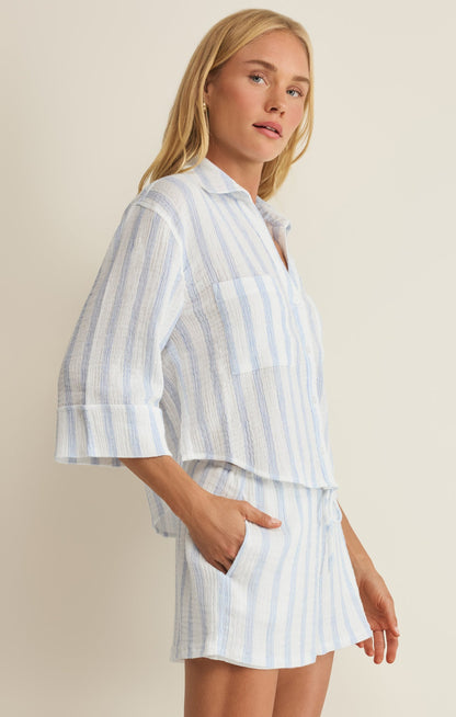 Z SUPPLY Helena Striped Airy Gauze Button Up - Sea Salt