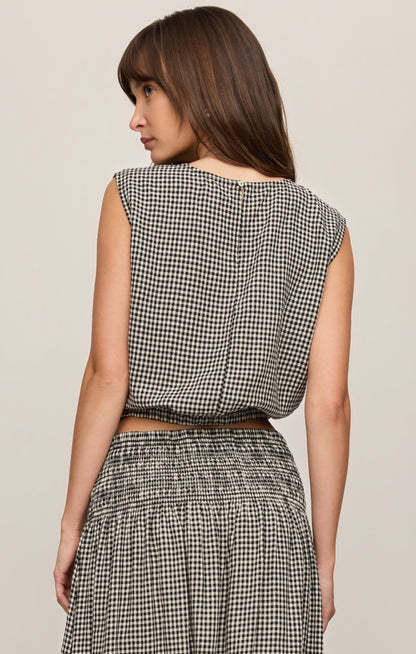 Z SUPPLY Merit Cropped Gingham Linen Top - Black