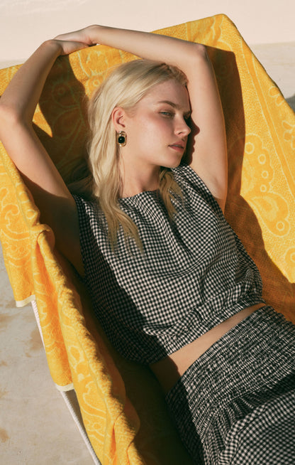 Z SUPPLY Merit Cropped Gingham Linen Top - Black