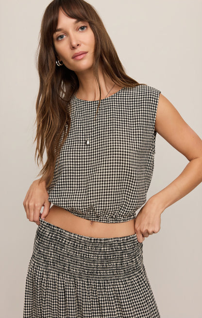 Z SUPPLY Merit Cropped Gingham Linen Top - Black