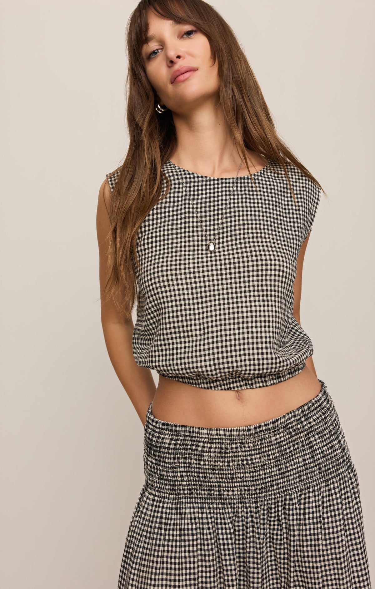 Z SUPPLY Merit Cropped Gingham Linen Top - Black