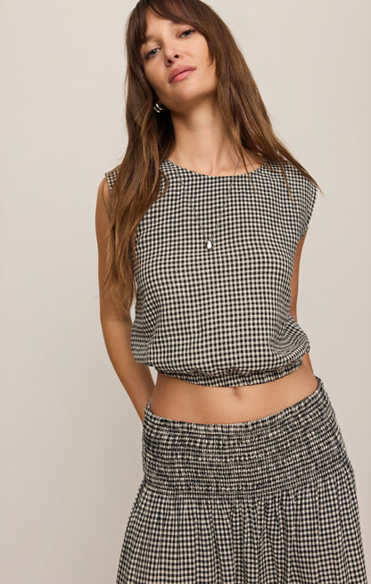 Z SUPPLY Merit Cropped Gingham Linen Top - Black