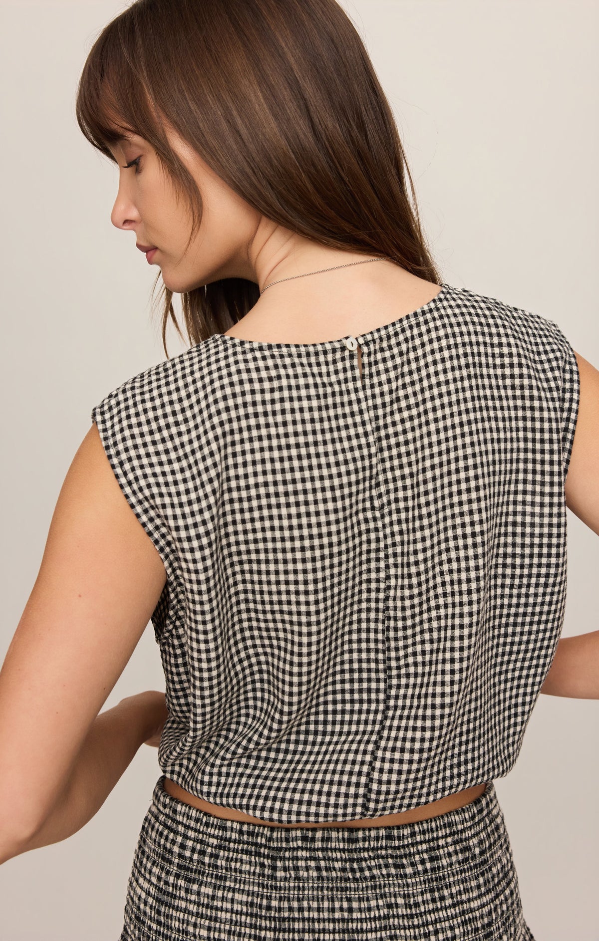 Z SUPPLY Merit Cropped Gingham Linen Top - Black
