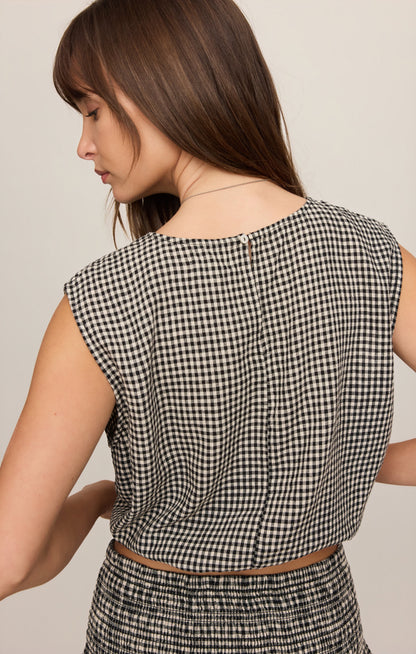Z SUPPLY Merit Cropped Gingham Linen Top - Black