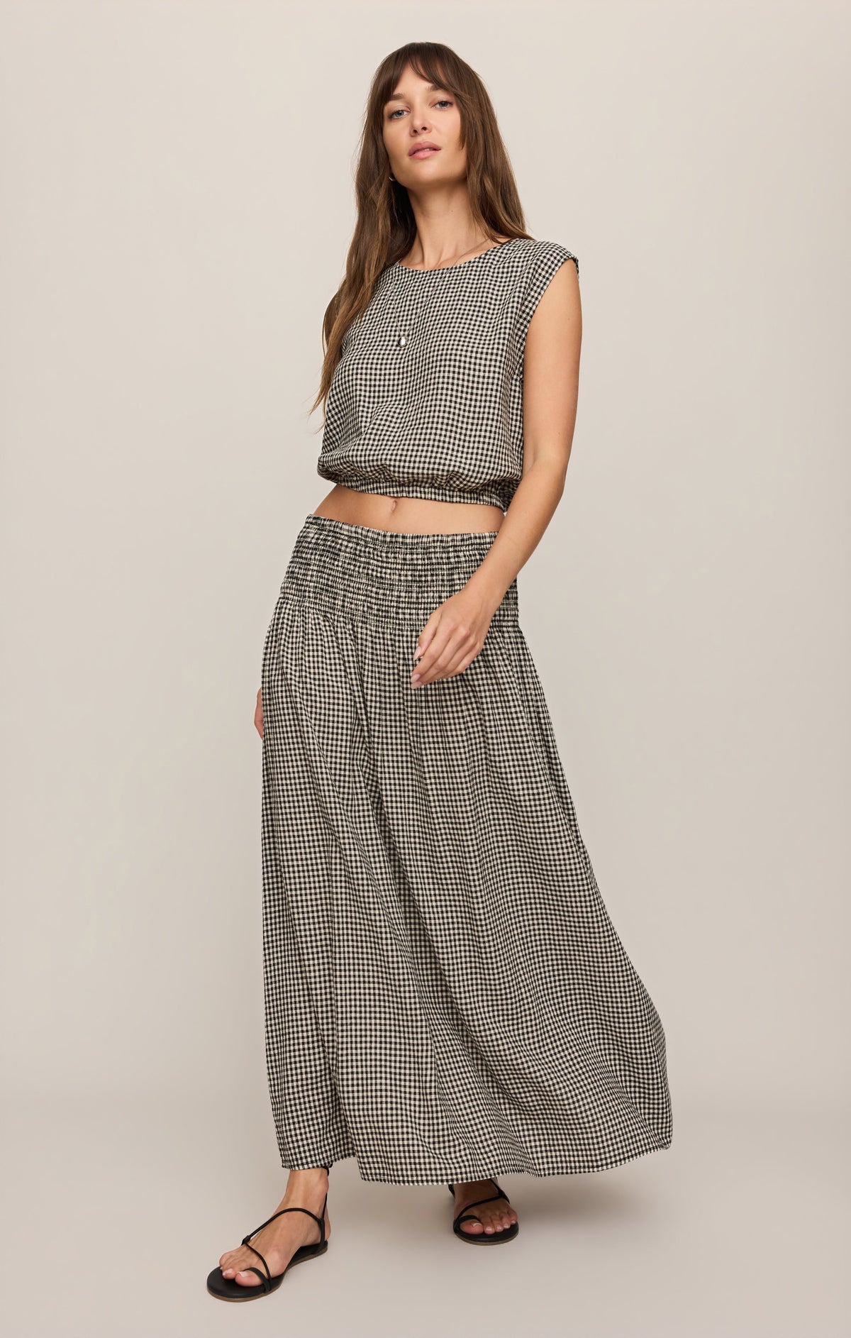 Z SUPPLY Merit Cropped Gingham Linen Top - Black