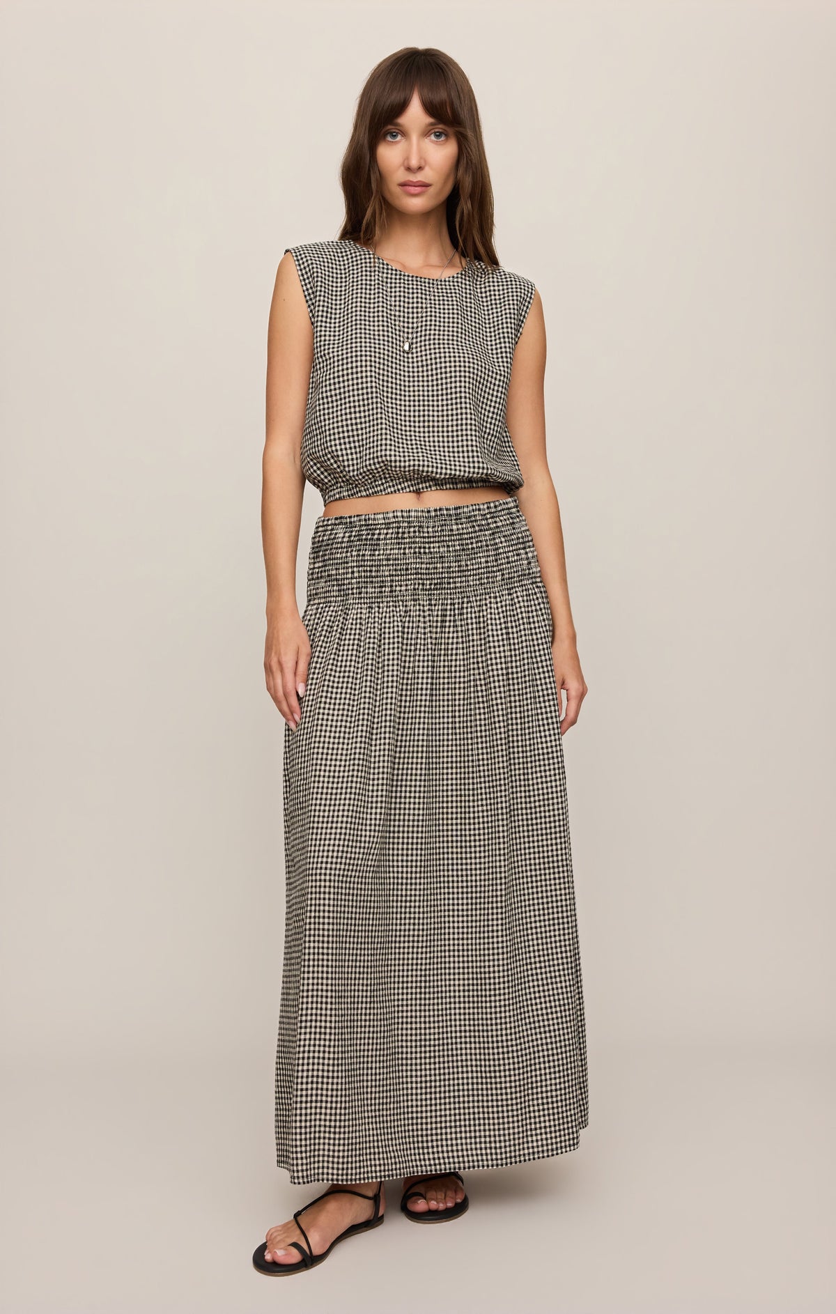 Z SUPPLY Merit Cropped Gingham Linen Top - Black