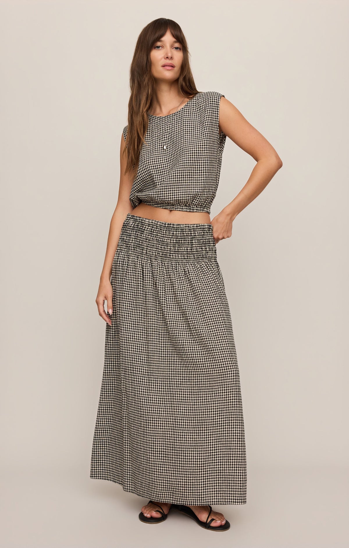Z SUPPLY Merit Cropped Gingham Linen Top - Black
