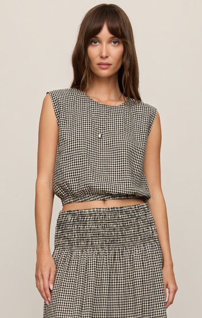 Z SUPPLY Merit Cropped Gingham Linen Top - Black