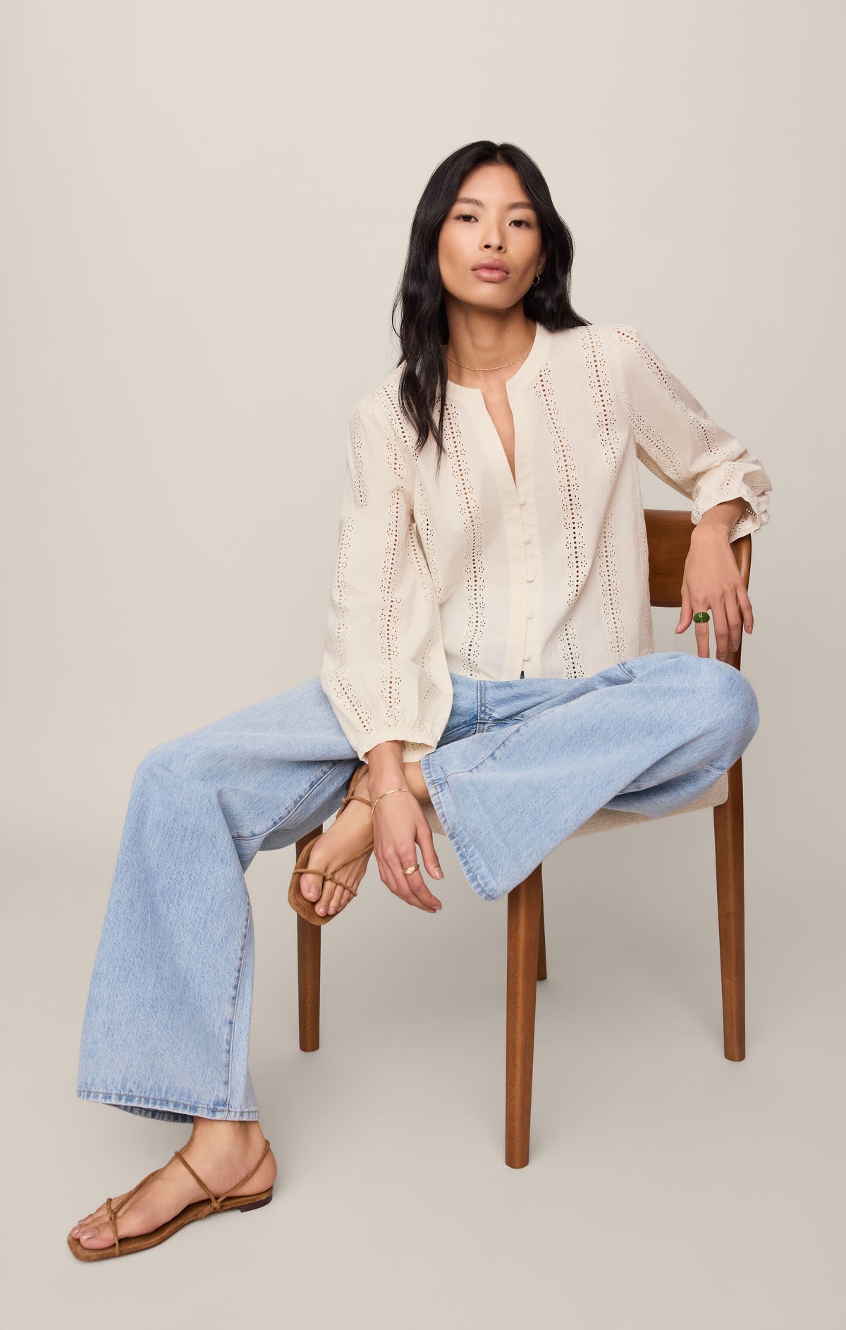 Z SUPPLY Louella Embroidered Button Up Top - Cloud