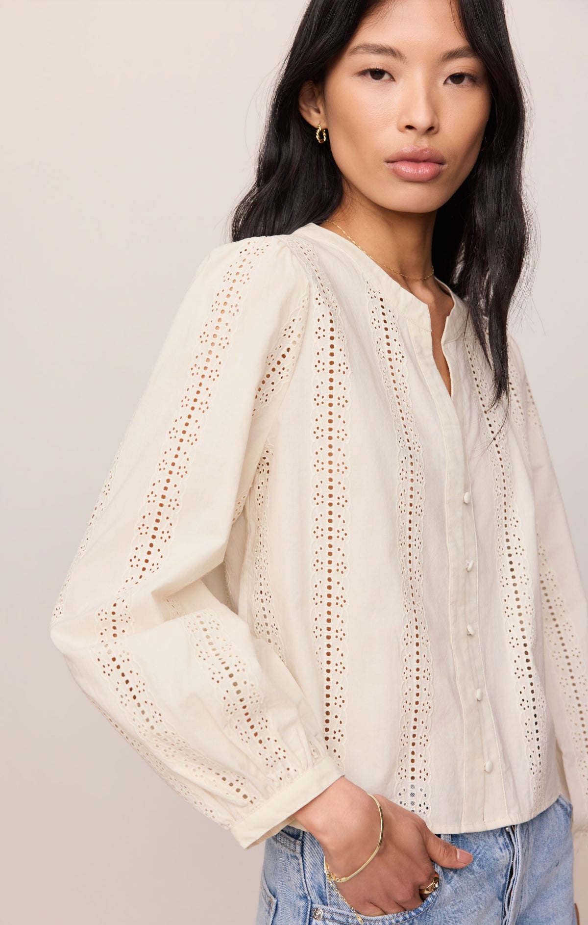Z SUPPLY Louella Embroidered Button Up Top - Cloud