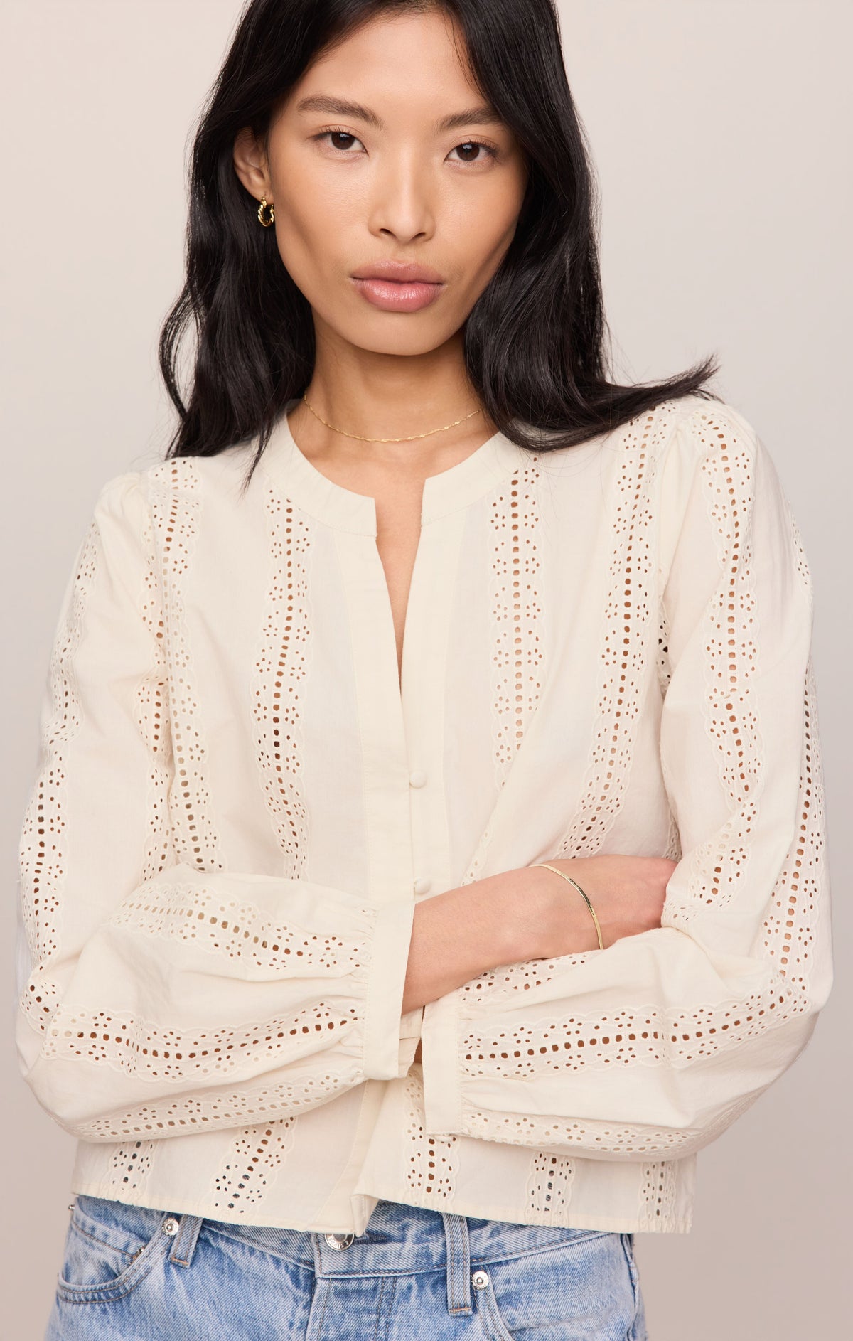 Z SUPPLY Louella Embroidered Button Up Top - Cloud