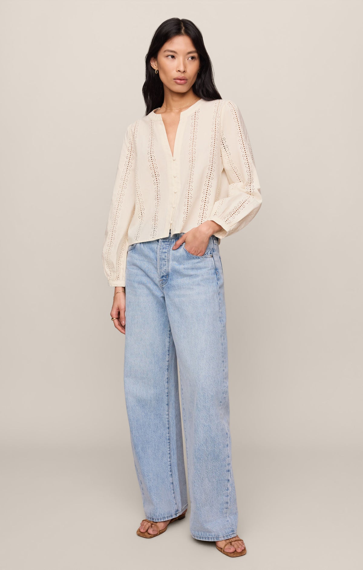 Z SUPPLY Louella Embroidered Button Up Top - Cloud