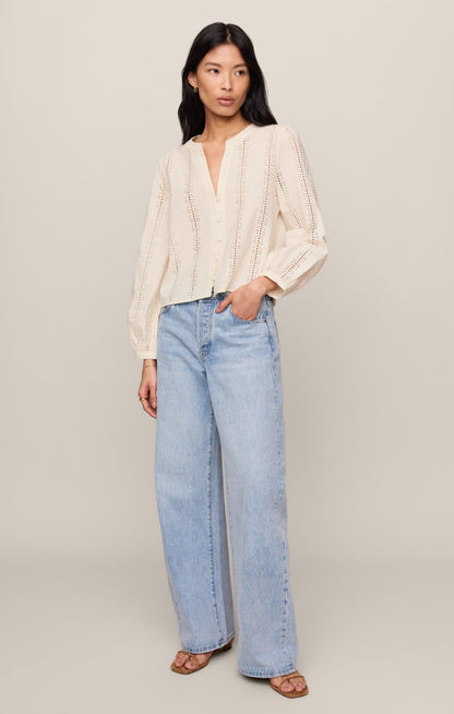 Z SUPPLY Louella Embroidered Button Up Top - Cloud